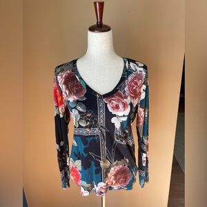 Johnny Was The Janie Favorite Long Sleeve V Neck Tee Size Small Floral Bamboo